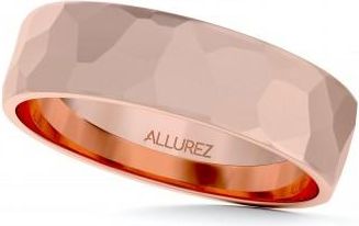 Allurez Mens Hammered Finished Carved Band Wedding Ring 14k Rose Gold (5mm)