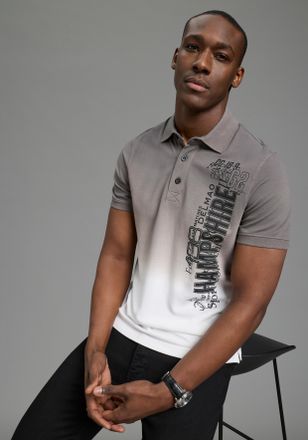 DELMAO Poloshirt DELMAO, Herren, Gr. 4XL (68/70), grau, wei&szlig;, Piqu&eacute;, Obermaterial: 100% Baumwolle, bedruckt, normal, Shirts Poloshirt, kurz&auml;rmelig, l&auml;ssiges 