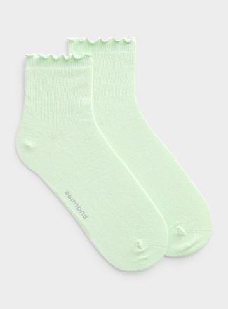 Simons Womens Solid lettuce-trim ankle socks