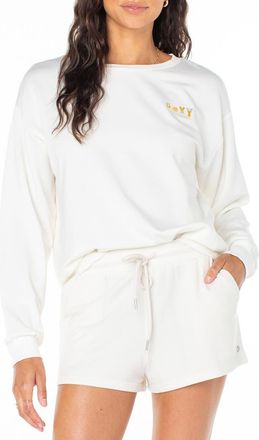 Roxy Surfing by Moonlight Embroidered Graphic Sweatshirt in Egret at Nordstrom Rack, Size X-Small