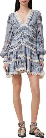 AllSaints Zora Long Sleeve Minidress in Origin Blue Bird at Nordstrom Rack, Size 10 Us / 14 Uk