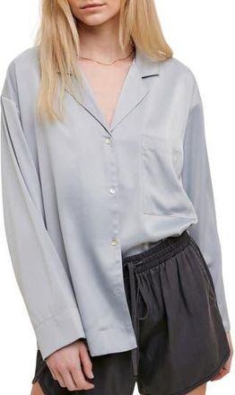 Wishlist Satin Button Up Shirt in Slate at Nordstrom Rack, Size Medium