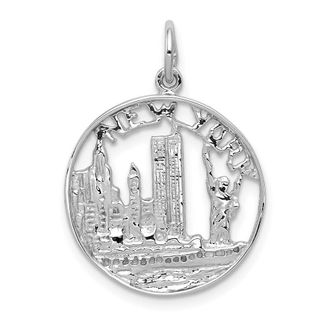 Diamond2Deal 14k White Gold Solid Polished NEW YORK Skyline Charm Pendant