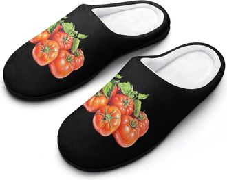 Generic Red Tomatoes Green Leaves Slippers Men Winter Warm Cotton Anti-Slip Indoor Slip-Ons House Shoes