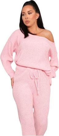 Generic Ladies Womens Ribbed Knitted Lounge Set 2 Pcs Off Shoulder Top & Leggings NEW!! (as8, alpha, m, l, regular, regular, Pink)