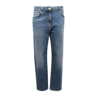 Elisabetta Franchi Straight Jeans, female, Blue, Size: W30 Jeans with embossed logo