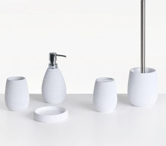Beliani Beliani - Conjunto De Accesorios De Ba&ntilde;o Jabonera Dispensador De Jab&oacute;n Escobilla De Inodoro Vaso Soporte Para Cepillos De Dientes Blanco Y Negro Lirca