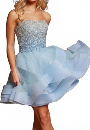 Jovani Fit And Flare Short Dress In Ice Blue