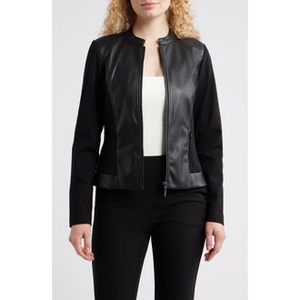 Anne Klein Faux Leather Mixed Media Jacket in Anne Black at Nordstrom, Size X-Small