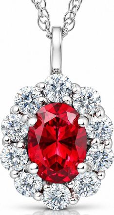 Pompeii3 1 3/4ct Ruby & Genuine Diamond Halo Pendant 14K White Gold
