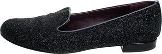 Stuart Weitzman Black Glitter Leather Smoking Slippers