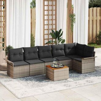 vidaXL Conjunto De Sof&aacute; De Jard&iacute;n 7 Pcs Gris Polirat&aacute;n Vidaxl