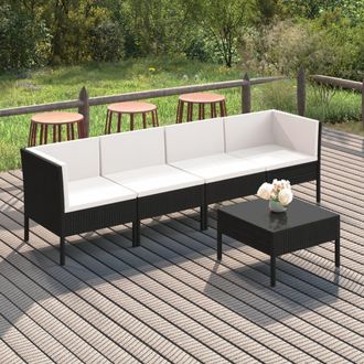 vidaXL Set De Muebles De Jard&iacute;n 5 Pzas Y Cojines Rat&aacute;n Sint&eacute;tico Negro Vidaxl