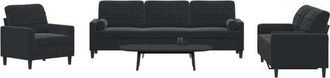 vidaXL Juego De Sof&aacute;s Con Cojines 3 Piezas Terciopelo Negro Vidaxl