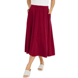 Jessica London Soft Ease Midi Skirt in Rich Burgundy at Nordstrom, Size 32