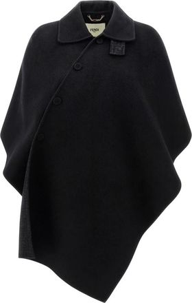 Fendi Wollen Cape - Dames - Ponchos - Zwart - 2XS - Wol - Jassen