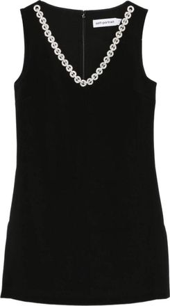 Self Portrait Crepe Mini Jurk met Sierrand - Dames - Korte kleedjes - Zwart - XS - Polyester - Kleedjes