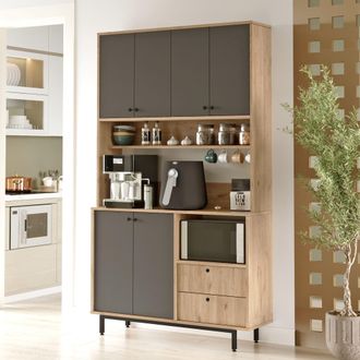 Dmora Creencia Pianella, Aparador 4 Estantes, 2 Cajones, 6 Puertas, 120x36x205h Cm Negro Antracita