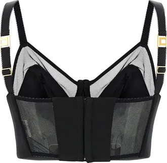 Elisabetta Franchi Wool and Tulle Bustier Top - Black