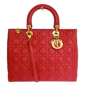 Dior Vintage Lady Dior Bag Cannage Quilt Lambskin Red Leather Bag (Pre-Owned)