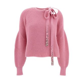 Des_Phemmes Maglia Girocollo Corta a Maniche Lunghe - - Knitwear - Donna - Rosa - M