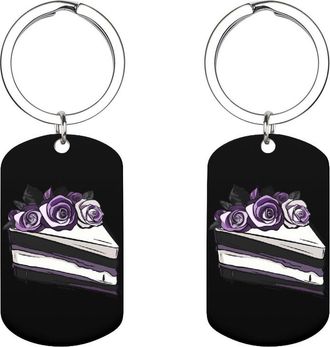 Generic Asexual Pridees Flag Cake Dessert Picture Keychain Metal Key Chain Holder Key Tags Pendant Gifts for Men Women