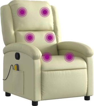 vidaXL Vidaxl - Sill&oacute;n Reclinable De Masaje Cuero Aut&eacute;ntico Crema