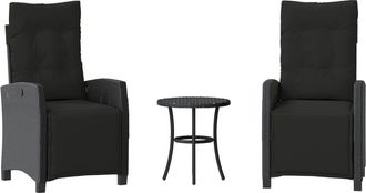vidaXL Mesita Y Sillas Con Cojines 3 Piezas Rat&aacute;n Sint&eacute;tico Negro Vidaxl