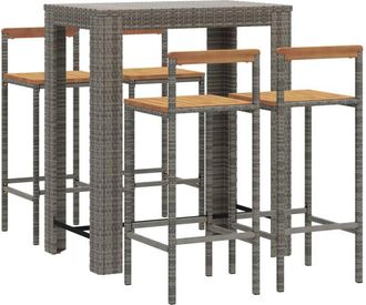 vidaXL 5 Piece Garden Bar Set Grey Poly Rattan&Solid Wood Acacia vidaXL