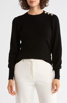 Bruno Magli Button Shoulder Wool & Cashmere Blend Sweater in Black at Nordstrom Rack, Size Small
