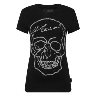 Philipp Plein Tops, Dames, Zwart, M, Katoen, T-shirt Pure met Kristallen