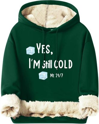 Generic Hoodies Sweatshirt For Men Yes IM Cold Jumper Mens Fleece Lined Tops Sweatshirt Crewneck Casual Pullover Tops Funny Letter Print Tees Shirts Warm Tees