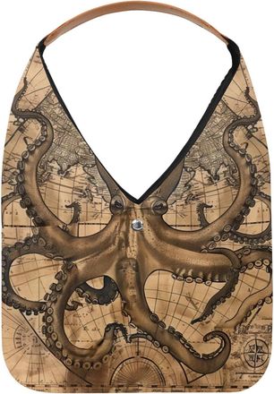 Generic Sea Octopus Nautical Beige Map Reusable Lightweight Grocery Bags - Foldable Into Compact Pouch, Washable & Sturdy, Multipurpose for Shopping and Trave