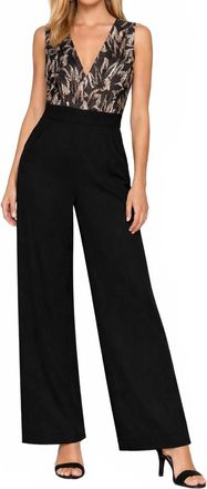 Dress The Population Metallic Leaf Jumpsuit In Black Brown Copper