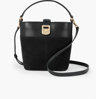 Talbots Suede & Leather Bucket Bag - Black - 001 Talbots