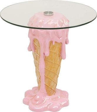 Kare Design Mesa auxiliar &oslash;48 cm de vidrio bicolor transparente y rosa