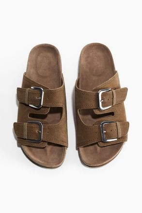 H&M Sandalen aus Veloursleder - Dunkelbeige