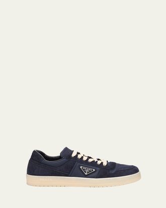 Prada Mens Downtown Nylon and Suede Low-Top Sneakers