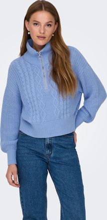 Only Stehkragenpullover ONLY ONLDORITTA LS CABLE ZIP HIG NECK KNT, Damen, Gr. XL, grapemist, Strick, Obermaterial: 60% Baumwolle, 40% Polyacryl, unifarben,