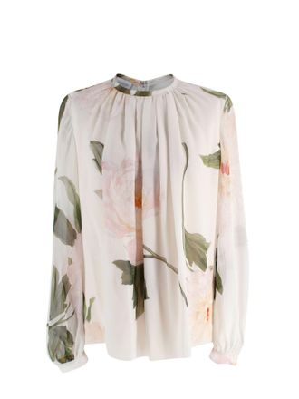 Giambattista Valli Multi Peony Print Silk Blouse Size XXS