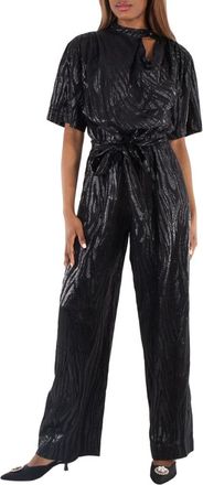 Stella McCartney Stella Mccartney Ladies Black Woodgrain Print Lurex Jumpsuit, Brand Size 40 (US Size 6)