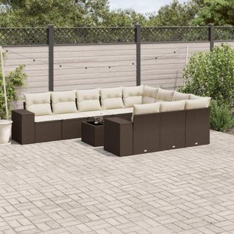 vidaXL Set De Sof&aacute;s De Jard&iacute;n 11 Pzas Cojines Rat&aacute;n Sint&eacute;tico Marr&oacute;n Vidaxl