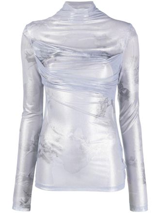 Off-white twist-effect shiny top - women - Elastane/Polyamide - 44 - Grey
