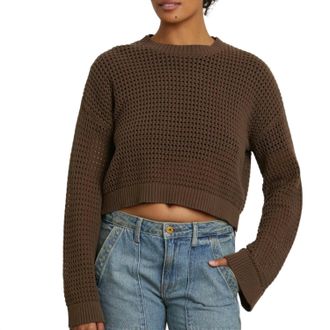 NSF Blayne Crochet Crop Crew Sweater In Brown