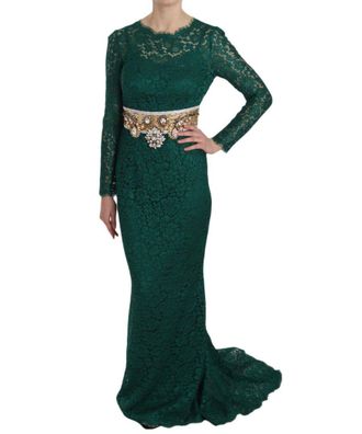 Dolce & Gabbana Womens Crystal Gold Belt Lace Sheath Gown Dress - Multicolour Cotton - Size Medium