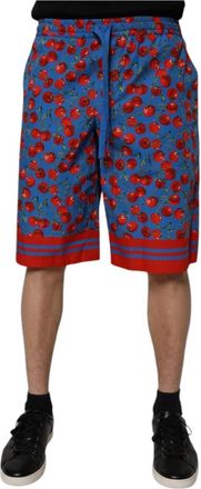 Dolce & Gabbana Blauwe Bermuda Shorts met Kersenprint - Heren - Korte Broeken - Veelkleurig - M - Katoen - Korte Broeken