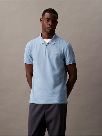 Calvin Klein Mens Tech Pique Zip Polo Shirt - Blue - XS