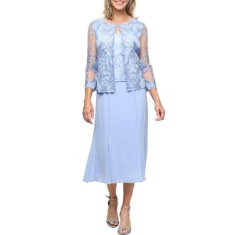 Alex Evenings Mock Jacket Midi Dress in Hydrangea at Nordstrom, Size 12