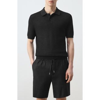 Mango Structured Polo Shirt in Black at Nordstrom, Size Medium