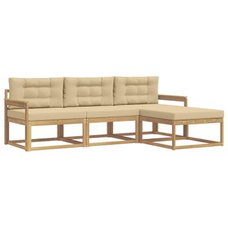 vidaXL Conjunto De Sof&aacute;s De Exterior Con Coj&iacute;n 4 Pcs Y Beige Poli&eacute;ster Vidaxl